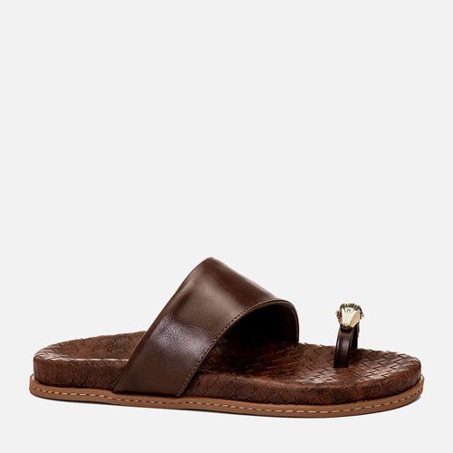 Sandália Papete Ring Toe ou Anel de Dedo Peça Cobra Napa Tramada Tressê Feminino Milano Café 14724