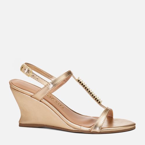 Sandália Anabela Salto Alto Geométrico Wedge Tira Metalizada Orgânica Feminino Milano Ouro Light 14744