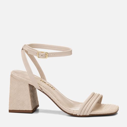 Sandália Salto Alto Bloco Trapézio Tramado Tressê Feminino Milano Off White 14749