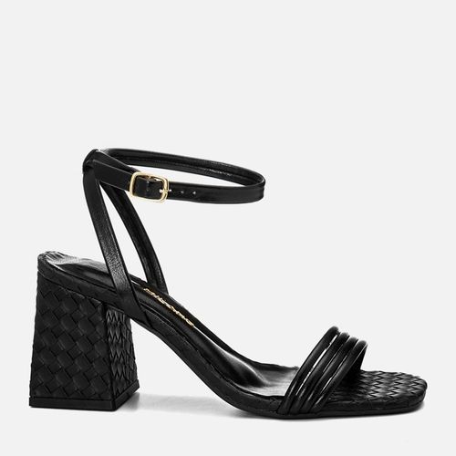 Sandália Salto Alto Bloco Trapézio Tramado Tressê Feminino Milano Preto 14749