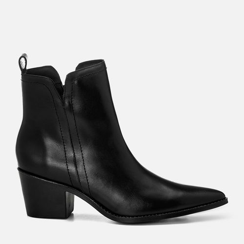 Bota Couro Cano Baixo Recorte V Salto Médio Bloco Feminino Milano Preto 14762