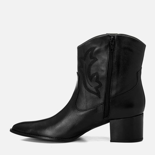 Bota Couro Cano Médio Estilo Western Salto Bloco Médio Feminino Milano Preto 14777