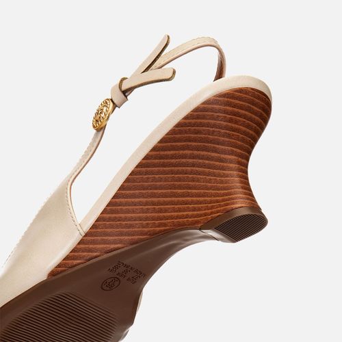 Scarpin Anabela Aberta Slingback Moeda Boho Salto Geométrico Escultural Feminino Milano Off White 14679
