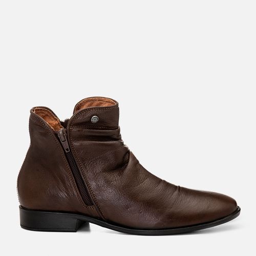 Bota Couro Cano Slouchy Enrugado Detalhe Zíper Milano Mogno 14740