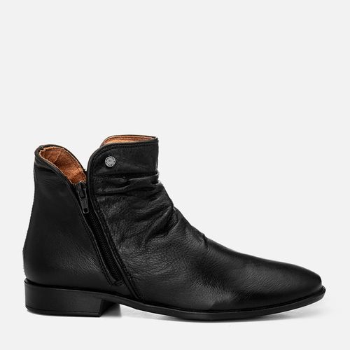 Bota Couro Cano Slouchy Enrugado Detalhe Zíper Milano Preto 14740