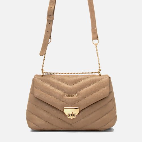 Bolsa Tiracolo Média Matelassê Alça em Corrente Dourada Feminina Milano Caqui 14677