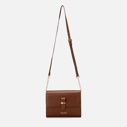 Bolsa Tiracolo ou Transversal Média Feita em Couro Aba Fivela Corrente Feminina Milano Sela 14584