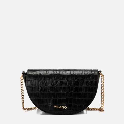 Bolsa Hobo ou Meia Lua Pequena Couro Croco Aba Frontal Alça Corrente  Feminina Milano Preto/preto 14576