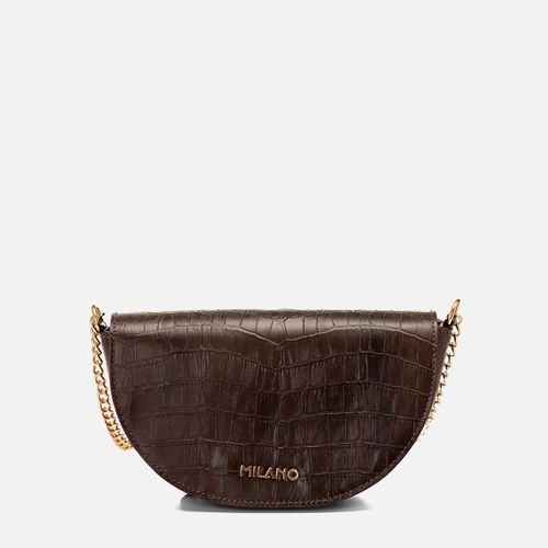 Bolsa Hobo ou Meia Lua Pequena Couro Croco Aba Frontal Alça Corrente  Feminina Milano Brown/brown 14576