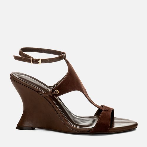 Sandália Anabela Salto Escultural Wedge tipo Camurça Boho Folk Café 14833