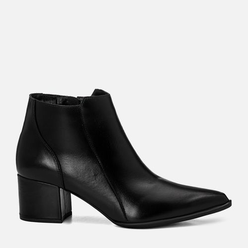 Bota Couro Cano Baixo Salto Médio Bloco Bico Fino Feminino Milano Preto 14739