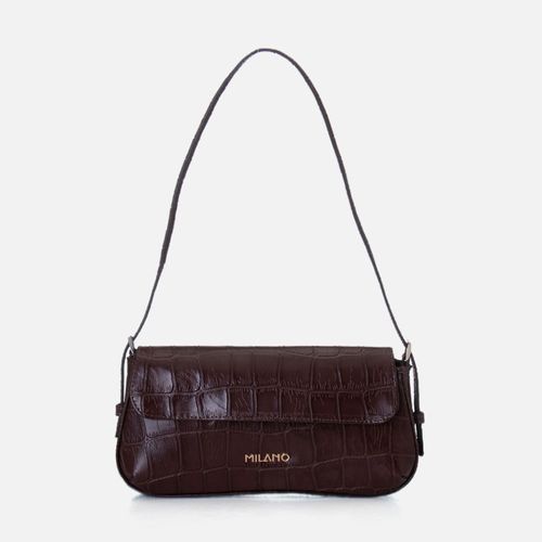 Bolsa Baguete Mão ou Ombro Couro Animal Print Croco Café 14848