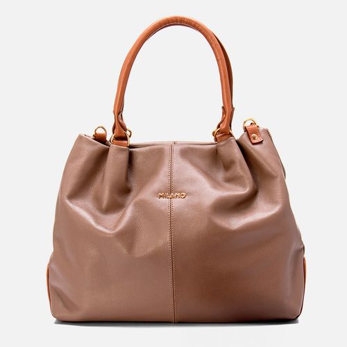 Bolsa Feita em Couro Tipo Saco com Alça Tiracolo Opc.  Feminina Milano Grigio/caramelo 11939