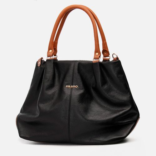 Bolsa Feita em Couro Tipo Saco com Alça Tiracolo Opc. Milano Preto/Caramelo 11939