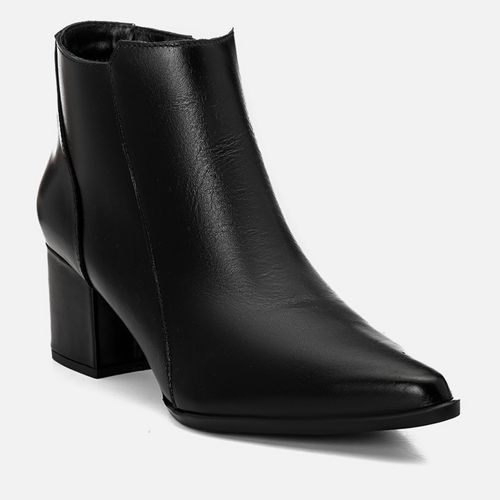 Bota Couro Cano Baixo Salto Médio Bloco Bico Fino Feminino Milano Preto 14739