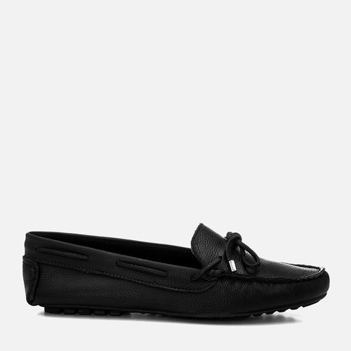 Mocassim Driver Couro Clássico Tira Transpassada Laço Feminino Milano Preto 14854