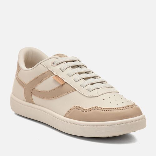 Tênis Design Esportivo Sola Caixa Recortes Calce Prático Elástico Feminino Milano Bege 14857