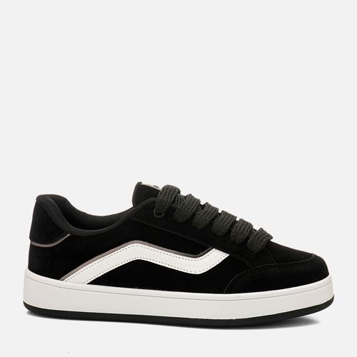 Tênis Casual Visual Esportivo Sola Alta tipo Camurça Feminino Milano Preto 14860