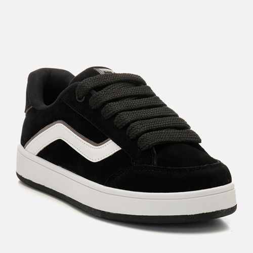 Tênis Casual Visual Esportivo Sola Alta tipo Camurça Feminino Milano Preto 14860