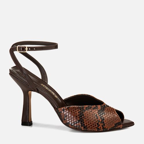 Sandália Peep Toe Salto Alto Bico Folha Animal Print Cobra Feminino Milano Marrom 14865