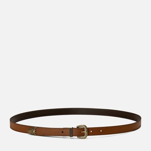 Cinto Feminino Slim Couro Liso Fivela Wide Metal Milano Havana 14883