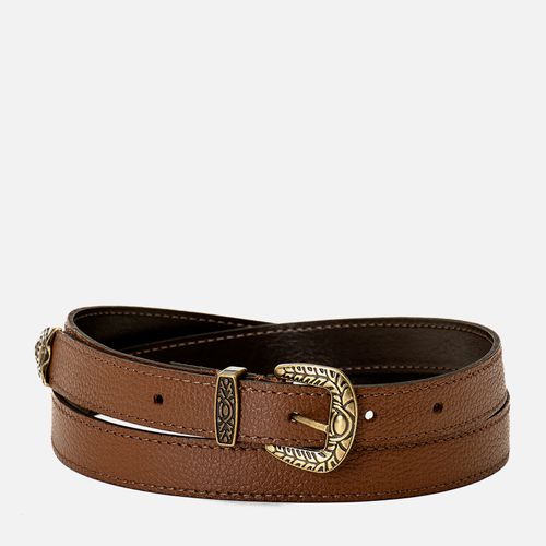 Cinto Feminino Slim Couro Liso Fivela Wide Metal Milano Pinhão 14883