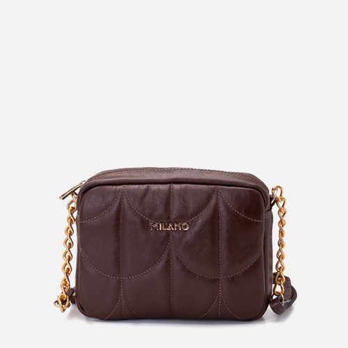 Bolsa Tiracolo Couro Pequena Matelassê Alça Corrente Milano Pinhão 14893