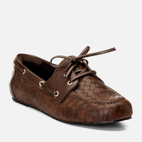 Mocassim Clássico Tramado tipo Tressê Detalhe Amarração Feminino Milano Cafe 14907