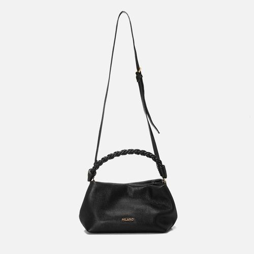 Bolsa de Mão ou Tiracolo tipo Saco Média Couro Alça Trançada Milano Preto 14870
