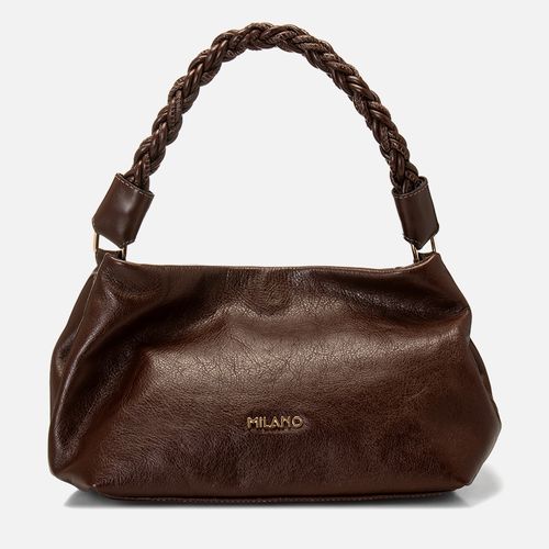 Bolsa de Mão ou Tiracolo tipo Saco Média Couro Alça Trançada Milano Pinhão 14871