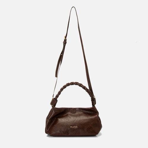 Bolsa de Mão ou Tiracolo tipo Saco Média Couro Alça Trançada Milano Pinhão 14871