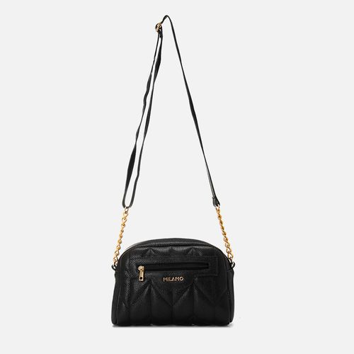 Bolsa Pequena Tiracolo Transversal Couro Bolso Externo Matelassê Milano Preto 14890