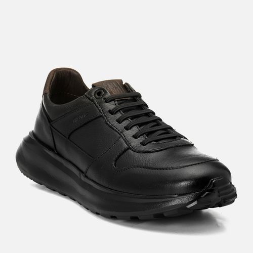 Tênis Casual Feito em Couro Soft Plumê Sola EVA Extralight Ultra Leve Masculino Milano Preto 14379