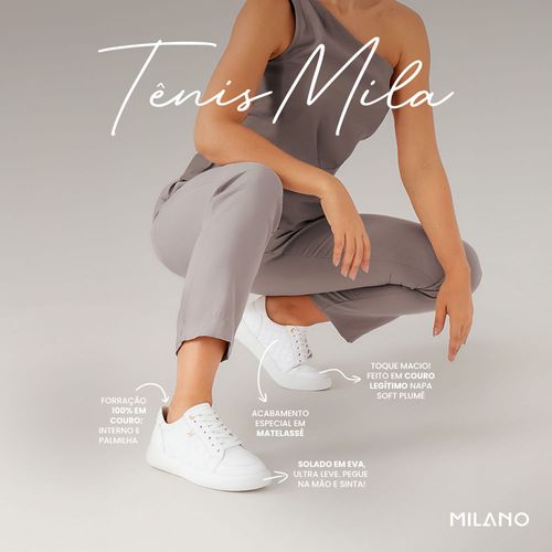 Tênis Casual Couro Carneiro Premium Solado EVA Tech Ultra Leve Feminino Milano Branco 14537
