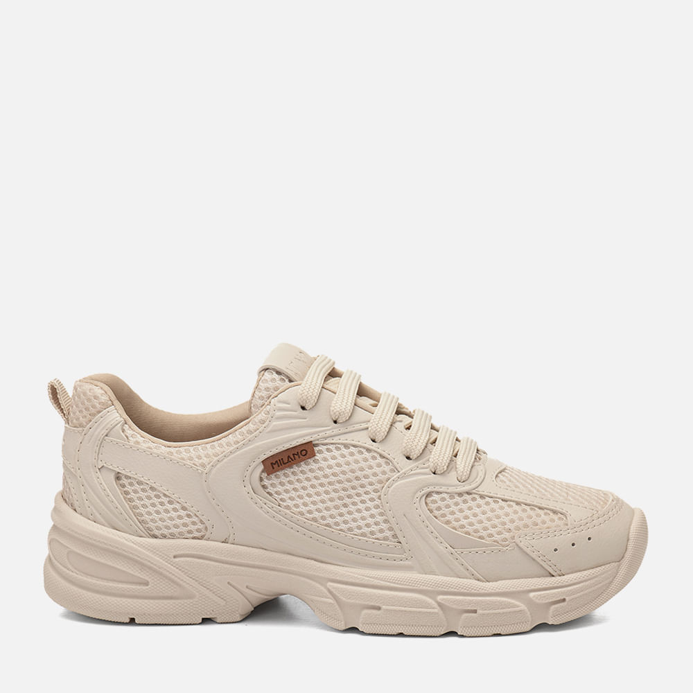 Tênis Casual Visual Esportivo Sola Alta Mix de Materiais Feminino Milano Off White 14853 33