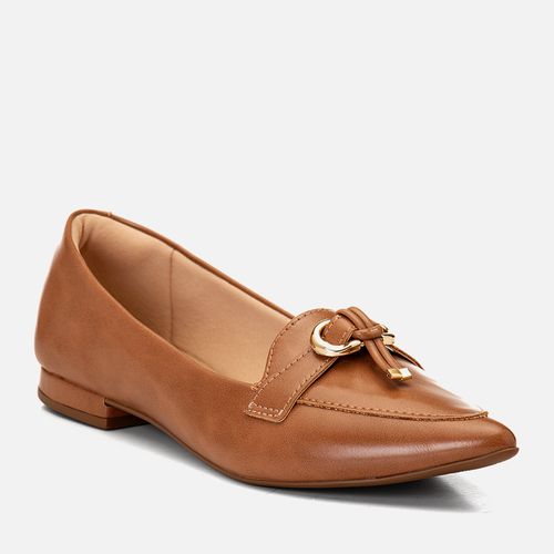 Mocassim Loafer Peça Metalizada Bridão Feminino Milano Caramelo 14909