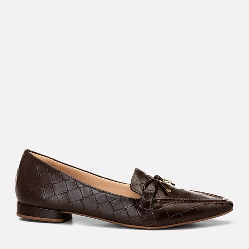Mocassim Loafer Tramado tipo Tressê Peça Metalizada Bridão Feminino Milano Vinho 14911
