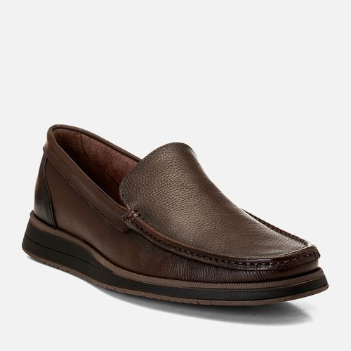 Sapato Casual Mocassim Couro Calce Prático Masculino Milano Cafe 14408