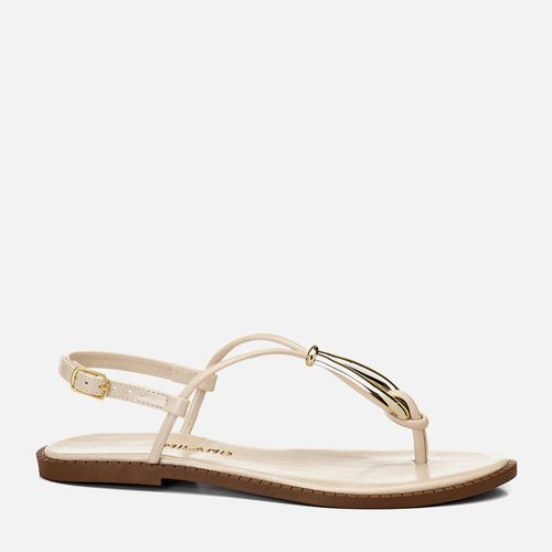 Sandália Rasteira Tiras Finas Peça Formato Orgânico tipo Gota Feminino Milano Off White 14928