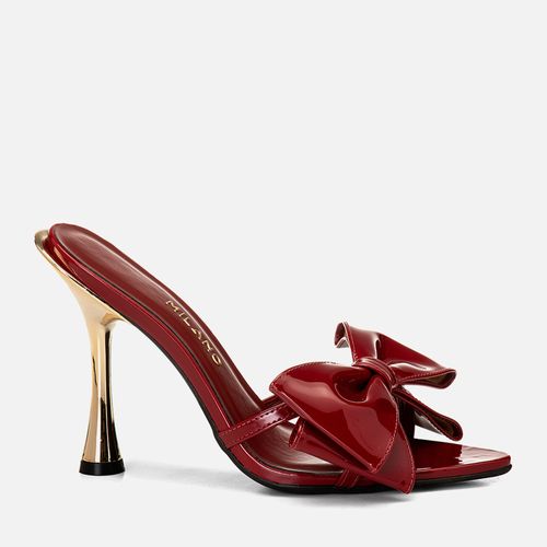 Tamanco Bico Fino Laço Maxi Salto Taça Metalizad Feminino Milano Vermelho 14947