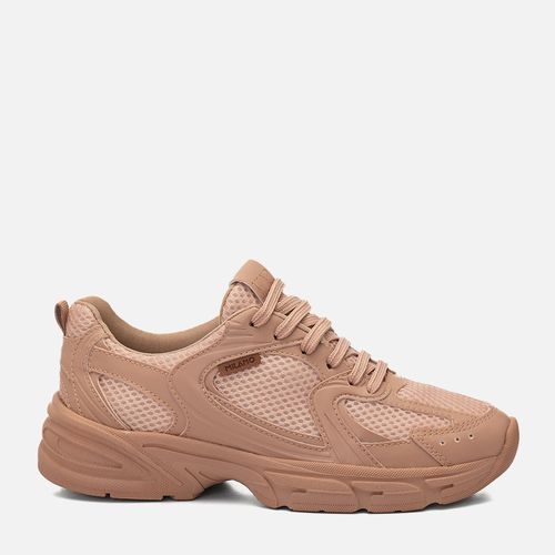 Tênis Casual Visual Esportivo Sola Alta Mix de Materiais Feminino Milano Nude 14853