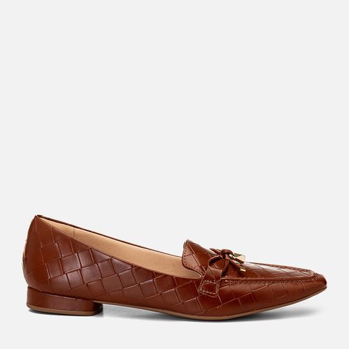 Mocassim Loafer Tramado tipo Tressê Peça Metalizada Bridão Feminino Milano Marrom 14911