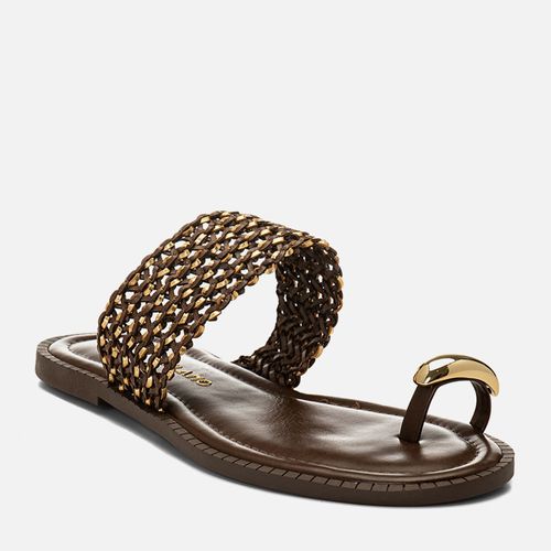 Sandália Rasteira Tressê Mix Metalizado Ring Toe Peça Orgânico Feminino Milano Marrom 14824