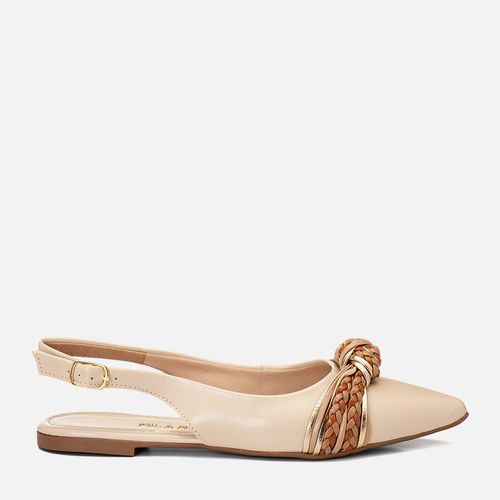 Sapatilha Slingback Bico Folha com Nó Trançado Feminino Milano Off White 14955
