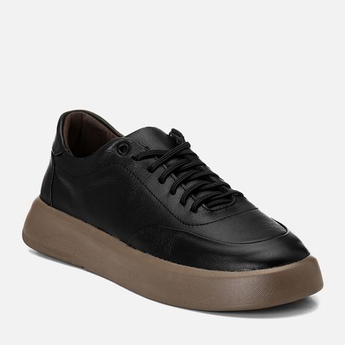 Tênis Casual Couro Napa Plumê EVA Tech Ultra Leve Calce Prático Masculino Milano Preto 14900