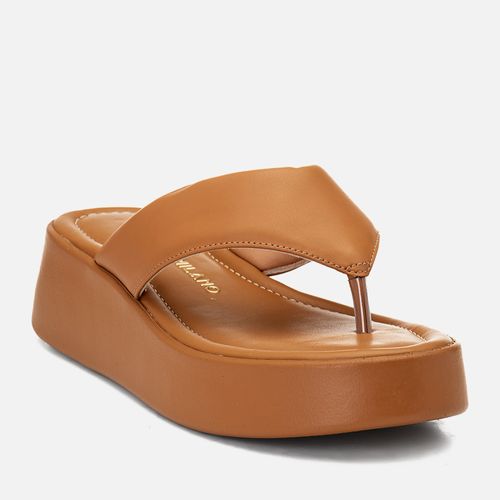 Sandália Papete de Dedo Tira Thong Y Puffer Fofinha Feminino Milano Caramelo 14835