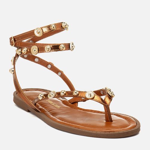 Sandália Rasteira de Dedo Tiras com Tachas Feminino Milano Bronze 15000