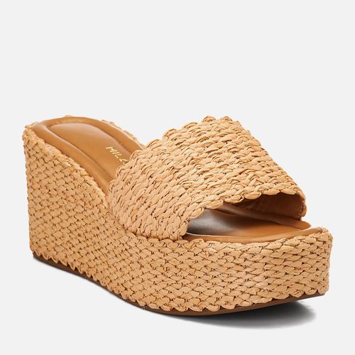 Sandália Plataforma Anabela Tira Slide Tramada Feminino Milano Natural 15006