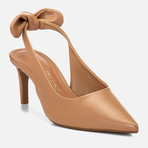 Scarpin Slingback Bico Fino Laço Nó na Traseira Salto Fino Feminino Milano Nude 15034