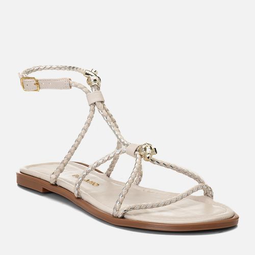 Sandália Rasteira Tiras Trançadas Mix Metalizado Regulagem Feminino Milano Off White 14960